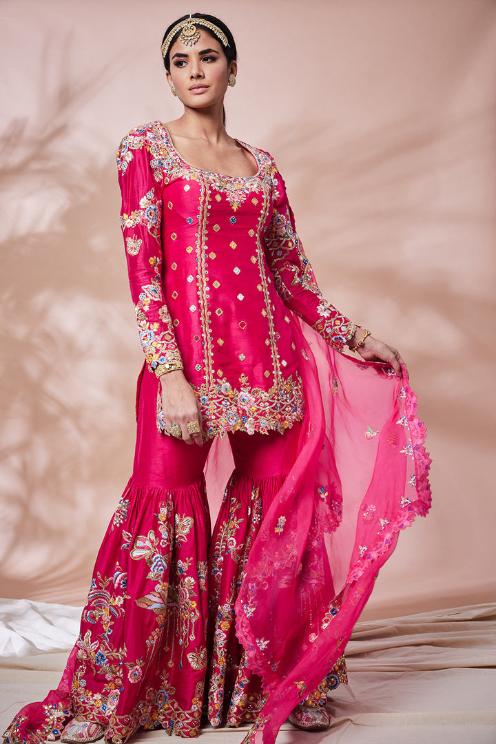 RANI PINK SILK BUTTERFLY GHARARA