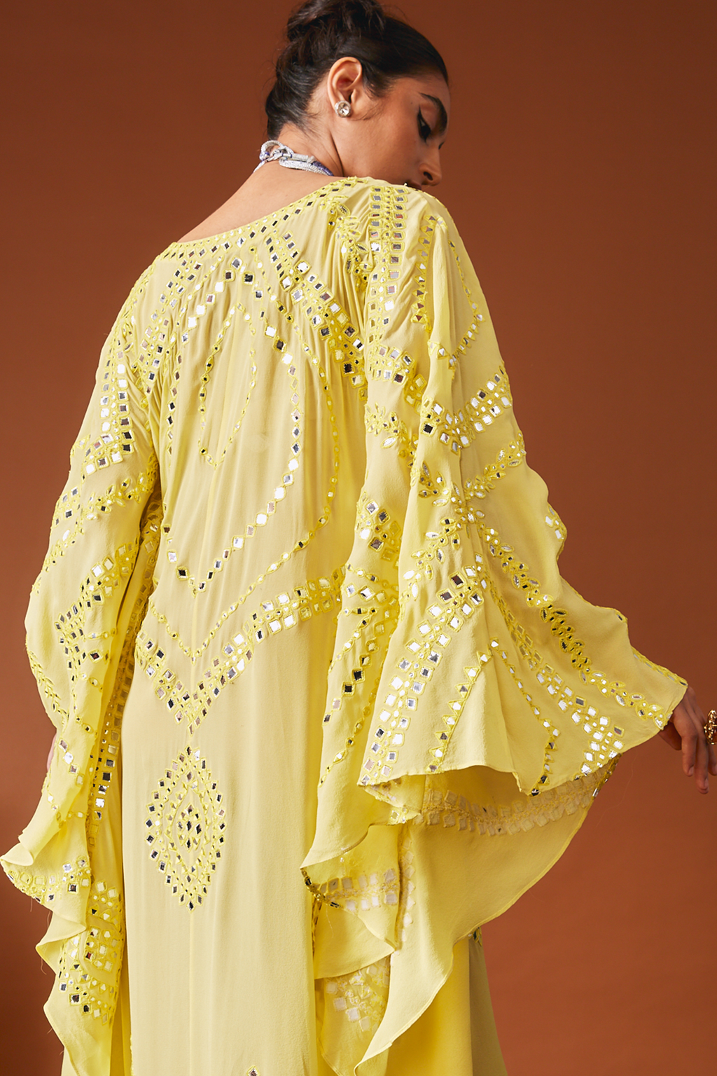 Bhumi Pednekar In Yellow Foil And Resham Kaftan With A Belt