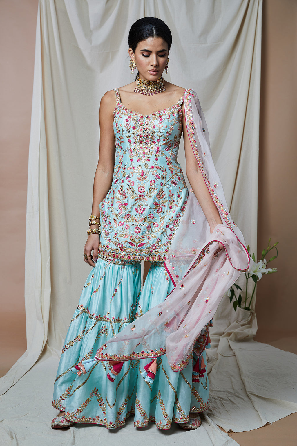 Blue Chanderi Gharara
