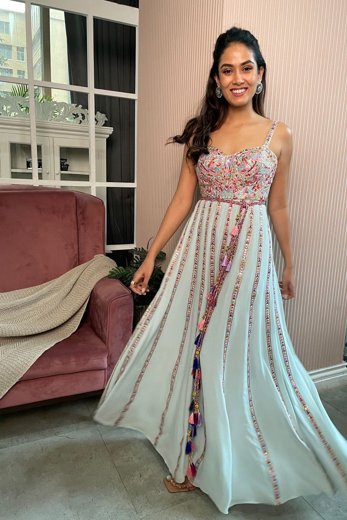 Mira Kapoor In Blue Georgette Corset Style Jumpsuit