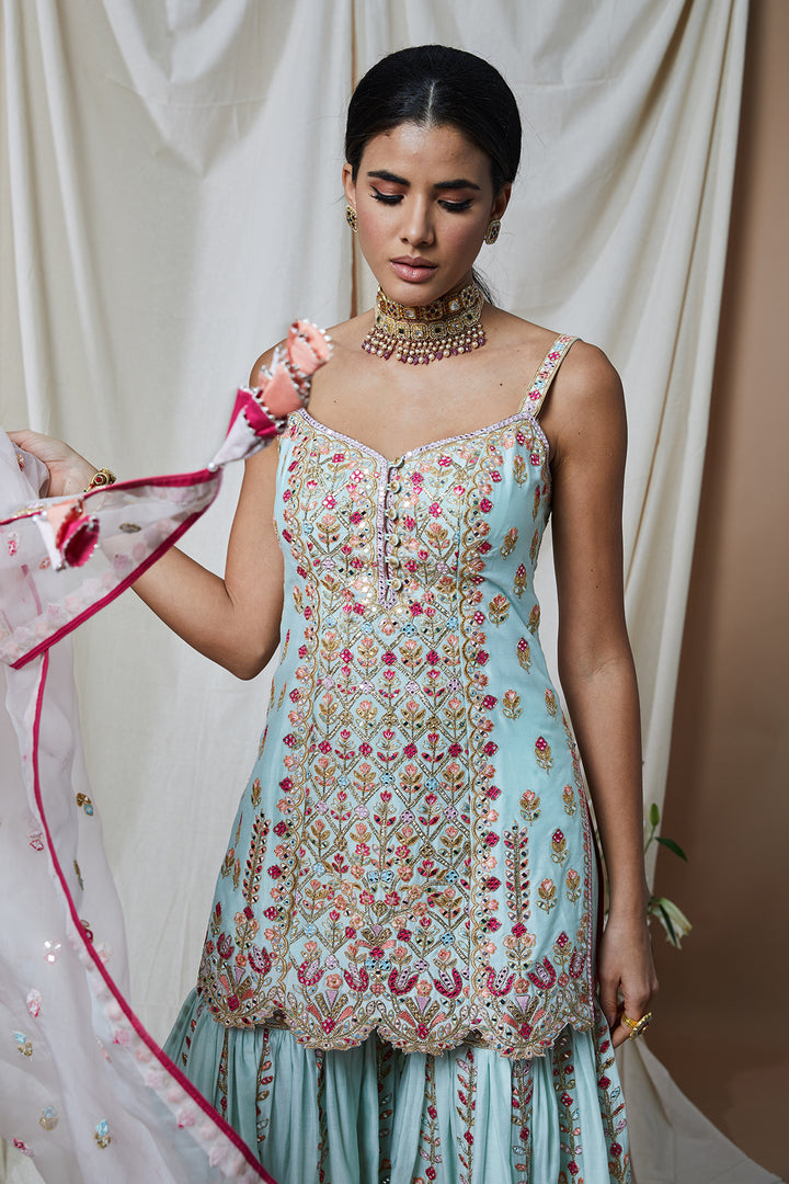 BLUE CHANDERI GHARARA