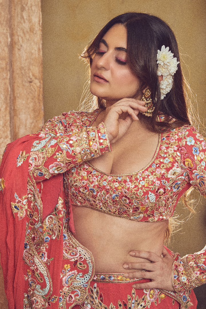 Shereen Sikka in PINK GEORGETTE FLORAL LEHENGA