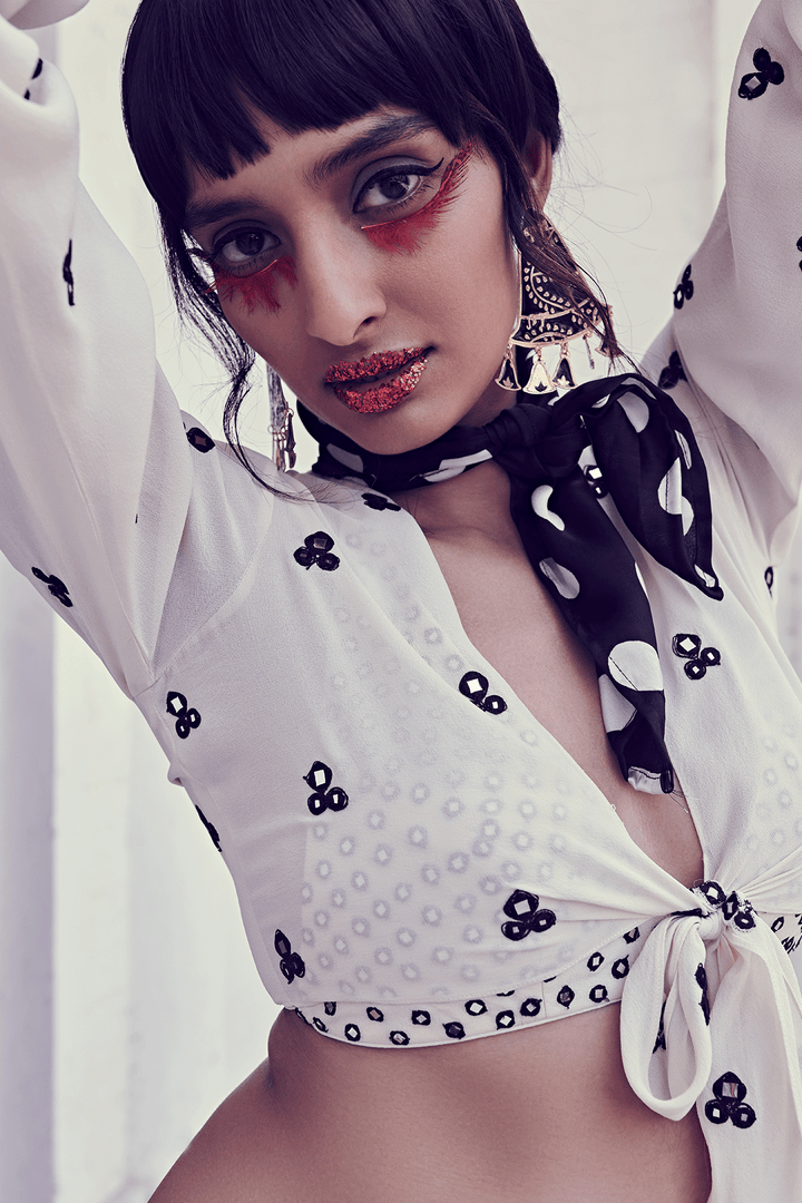 HIGH WAIST PANTS WITH TIE UP TOP
