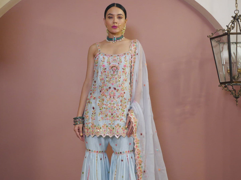 Blue Strappy  Kurta With Gharara