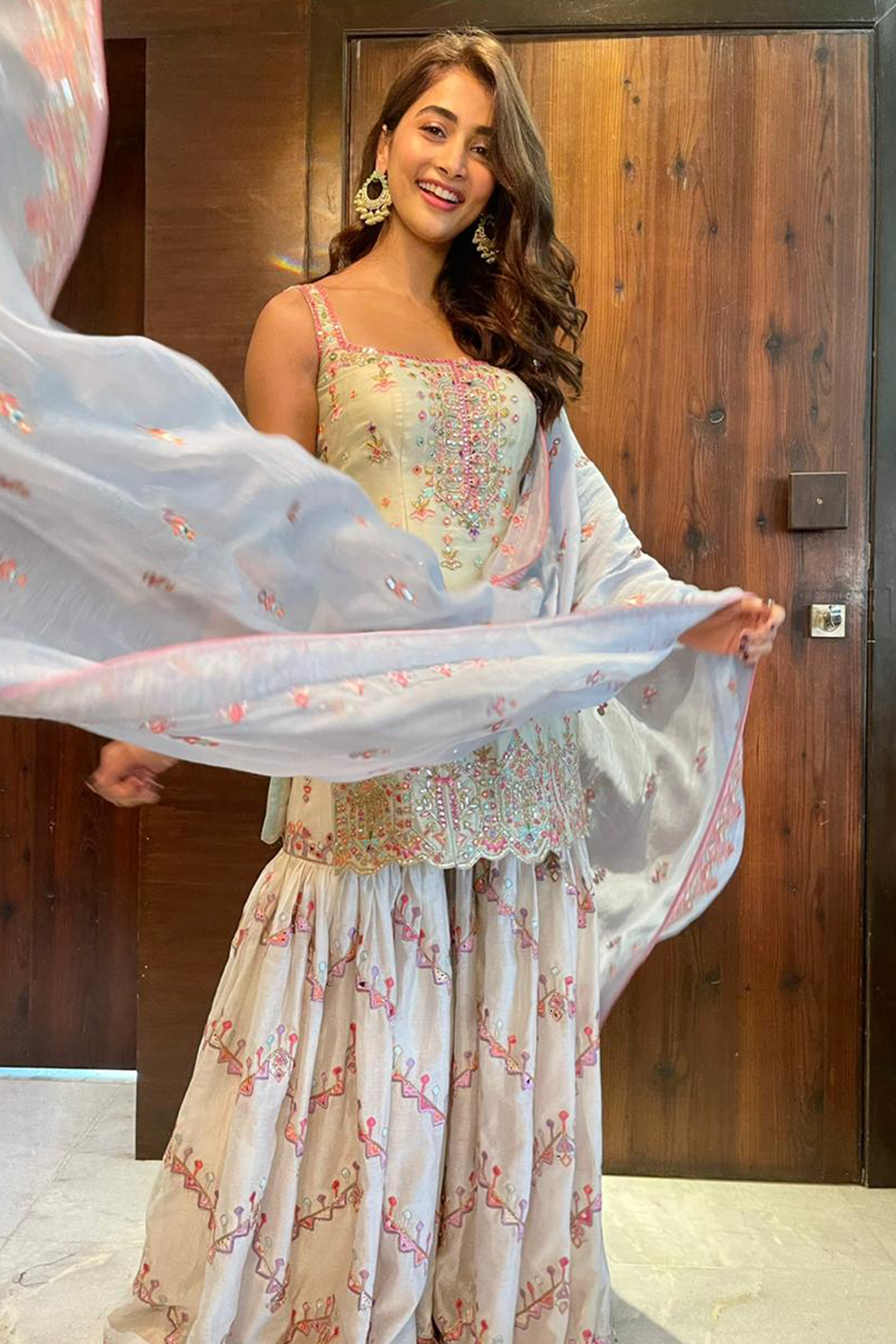 Pooja Hegde In Ivory Chanderi Gharara