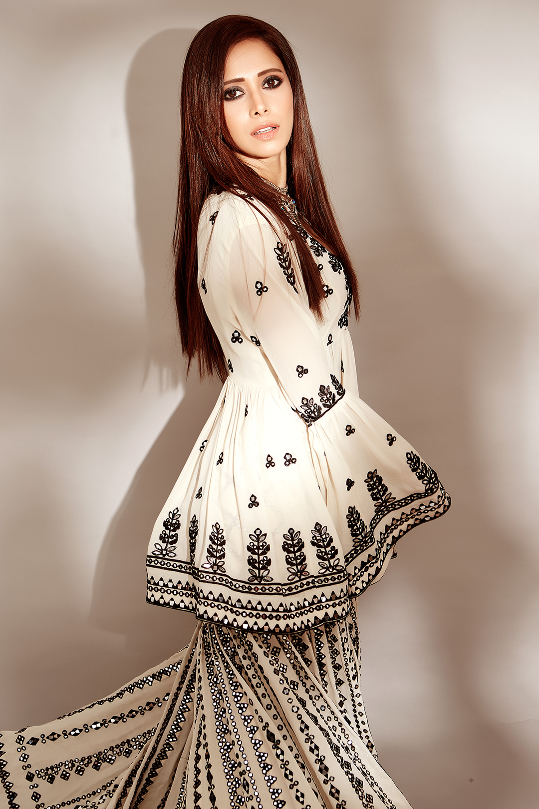 Nushrat Barucha In Black And White Peplum Gharara Set