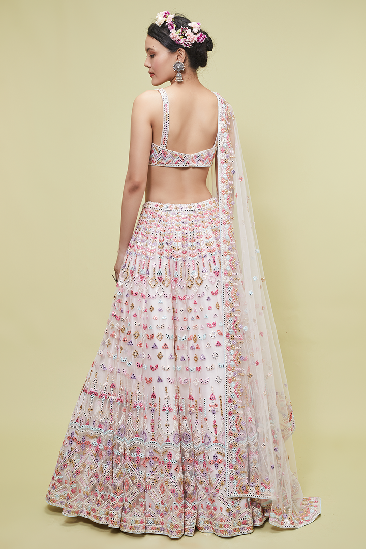 IVORY MULTI MIRROR LEHENGA SET