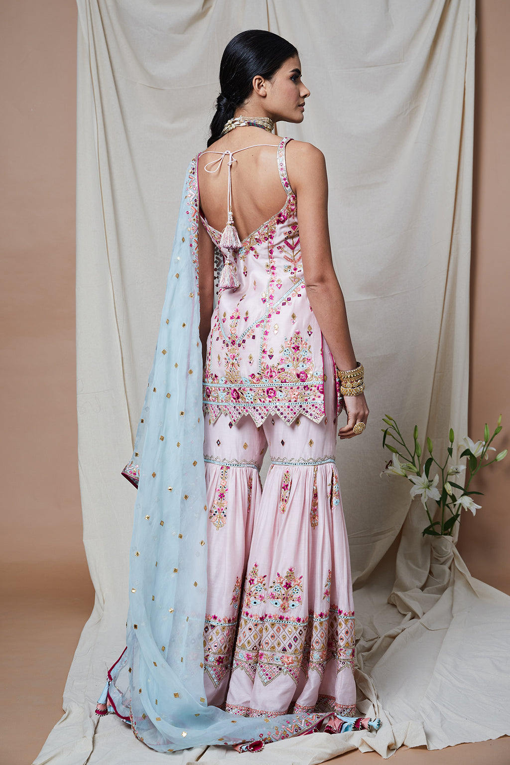 Pink Strappy Chanderi Gharara