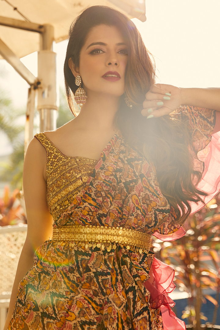 NATASHA LUTHRIA IN TRIBAL PRINTED GEORGETTE SAREE