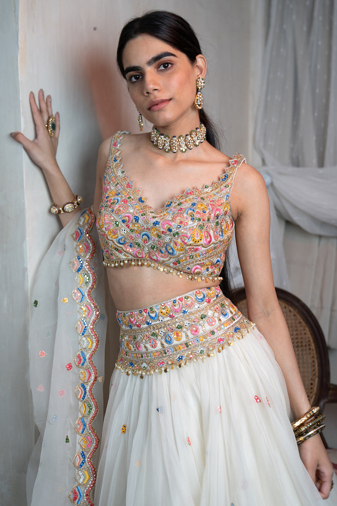 Ivory Organza Lehenga