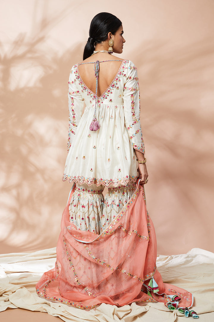 IVORY PEPLUM GHARARA SET