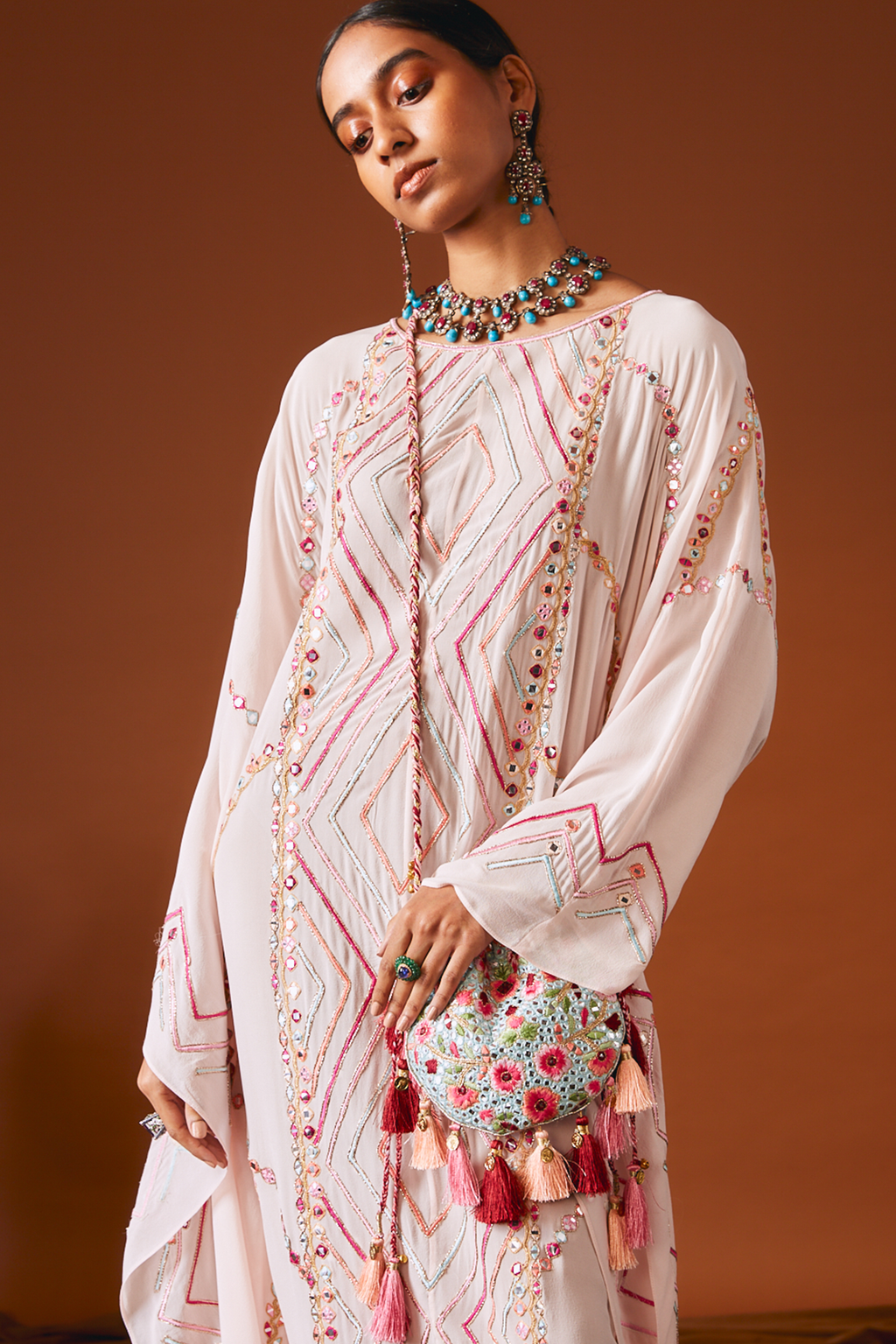Pink Georgette Aztek Kaftan