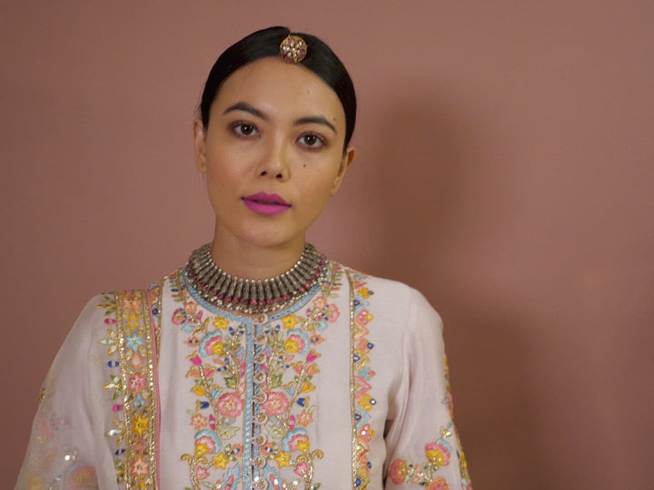 PINK CHANDERI KURTA WITH DHOTI SET