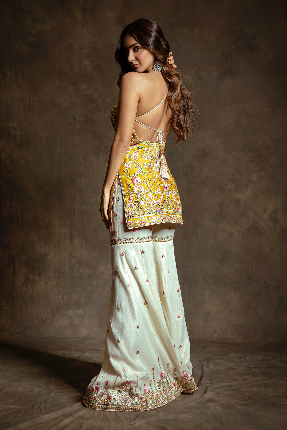 Kiara Advani In Mustard Halter Kurta With Gharara