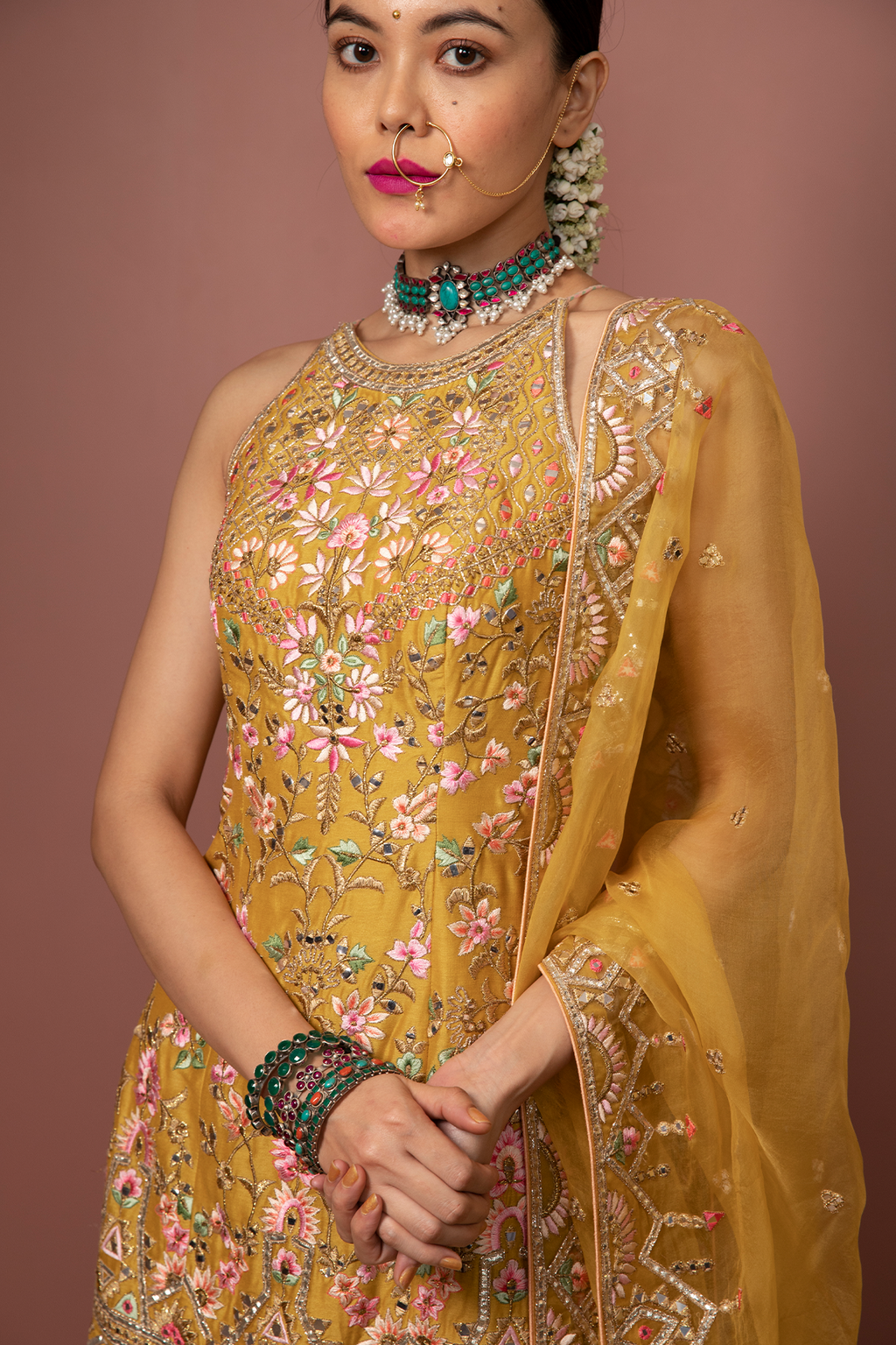 Mustard Halter Kurta With Gharara