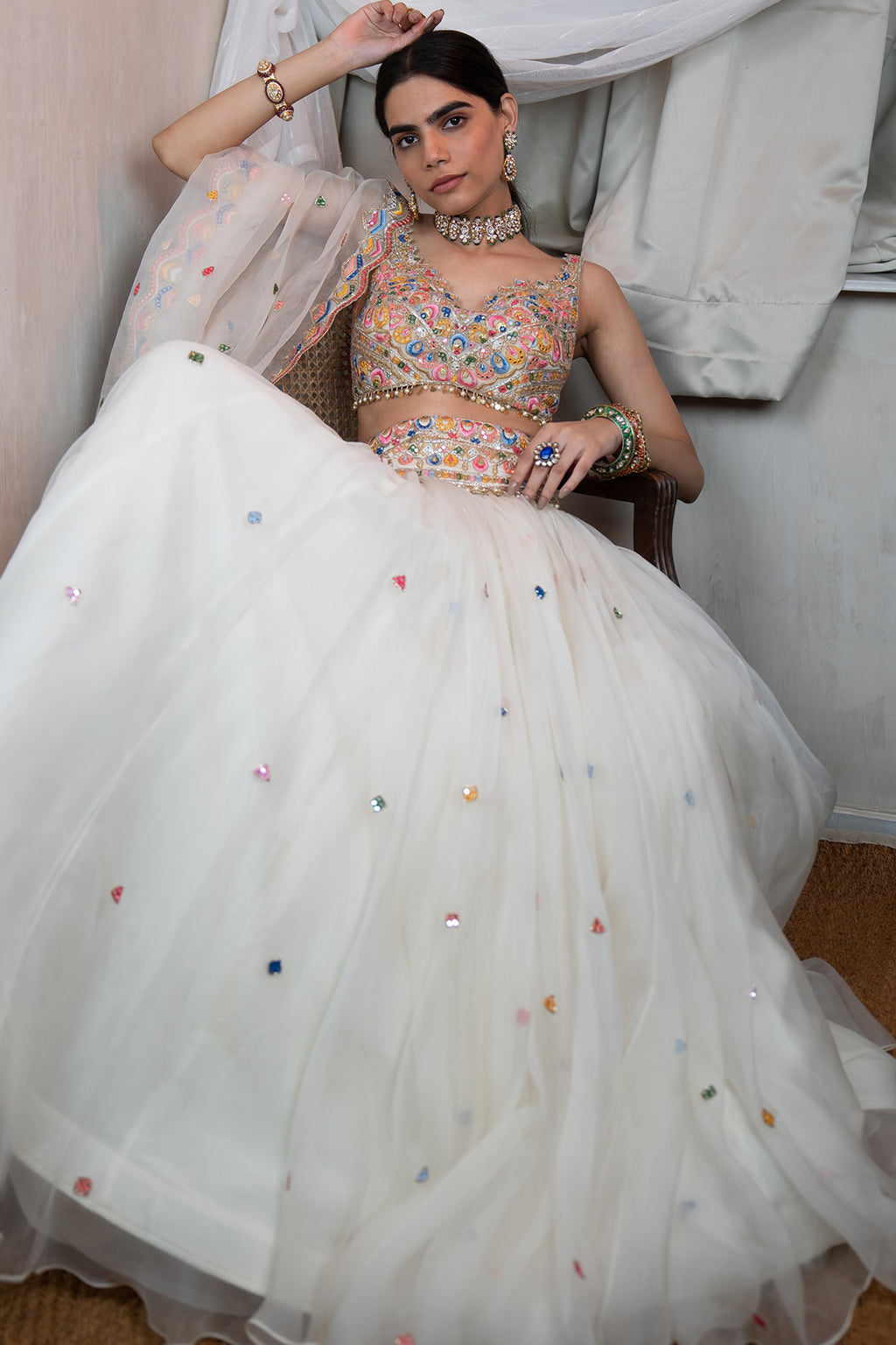 Ivory Organza Lehenga