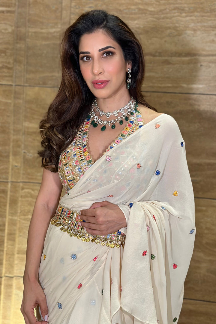 Sophie Choudhary in Ivory Ruffle Saree Set