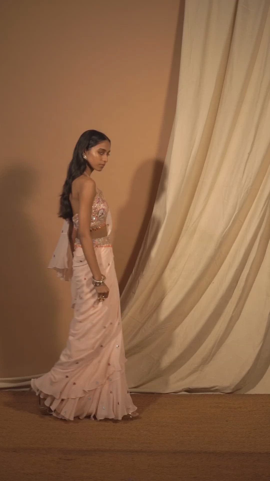 Peach Ruffle Saree Set