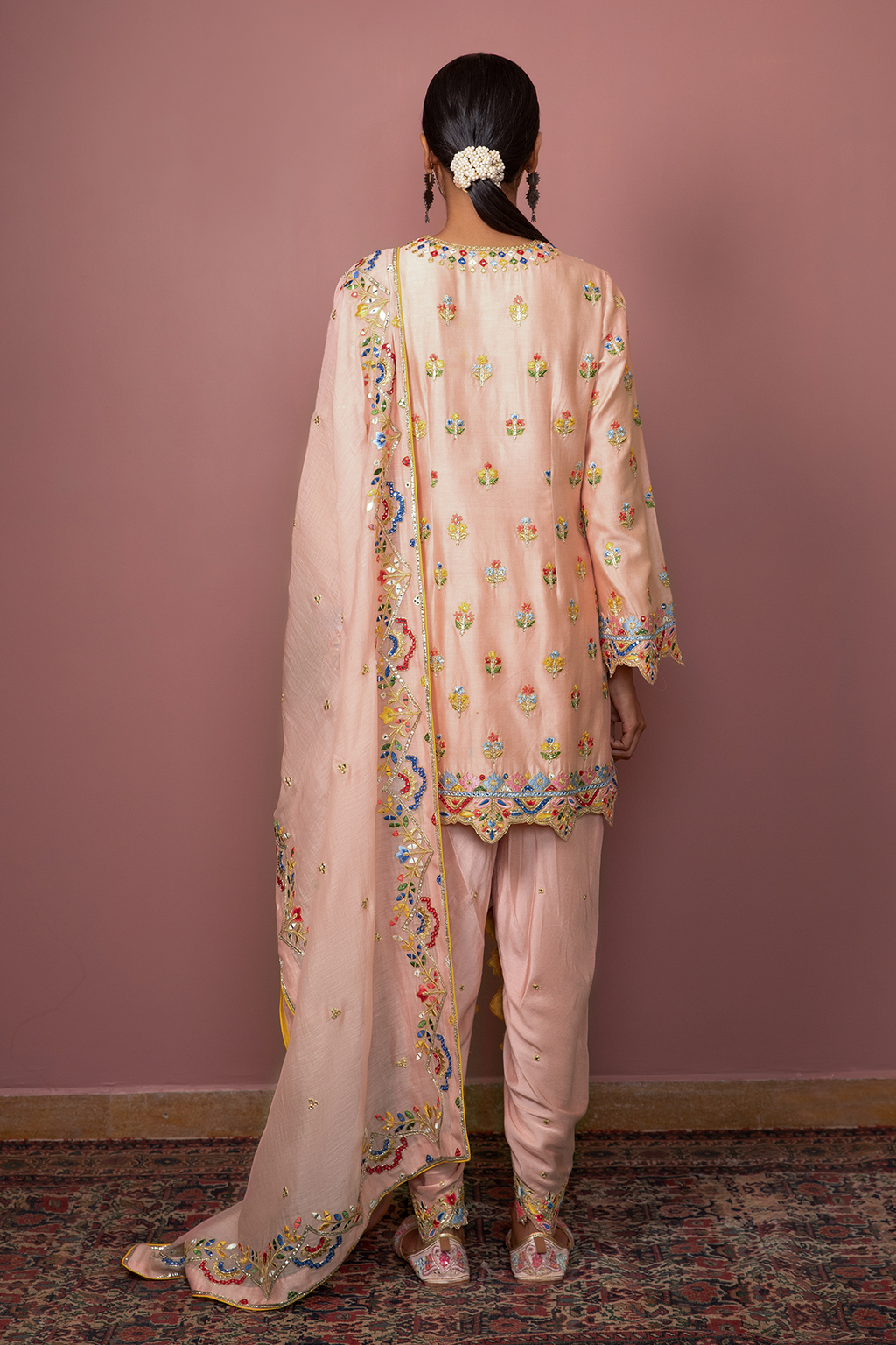Peach Kurta With Dhoti Set