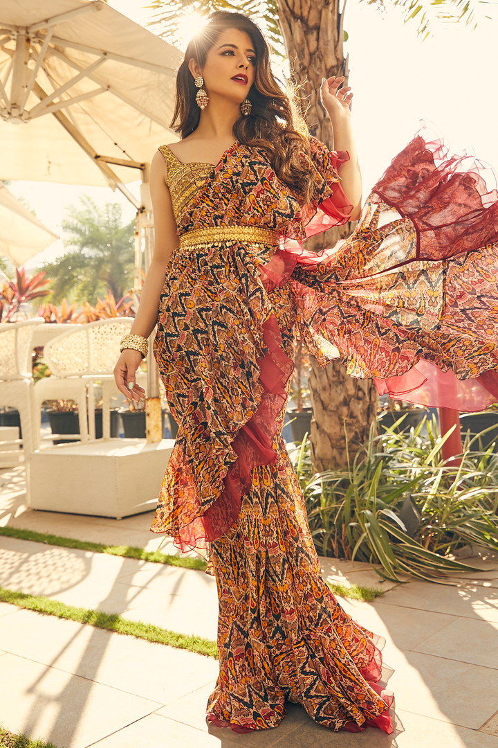 NATASHA LUTHRIA IN TRIBAL PRINTED GEORGETTE SAREE