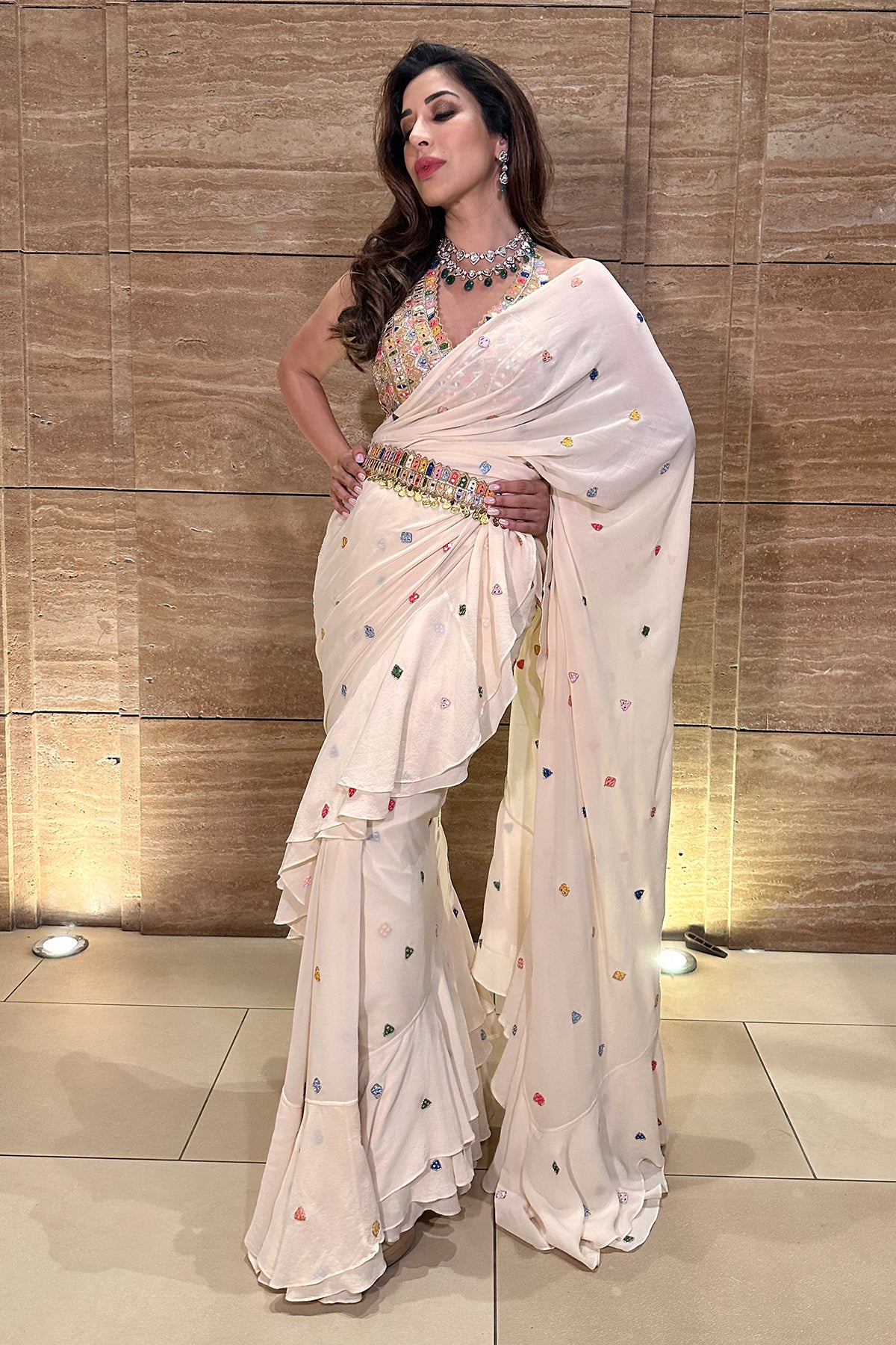 Sophie Choudhary In Ivory Ruffle Saree Set