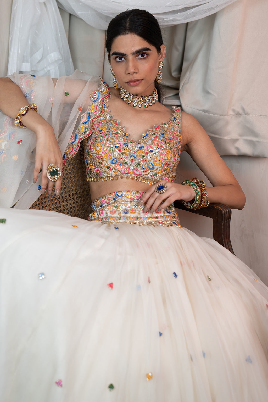 Ivory Organza Lehenga
