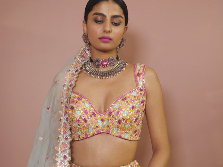 GREENISH MUSTARD LEHENGA SET