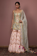 Blush Pink Chanderi Gharara With Foil, Resham Embroidery
