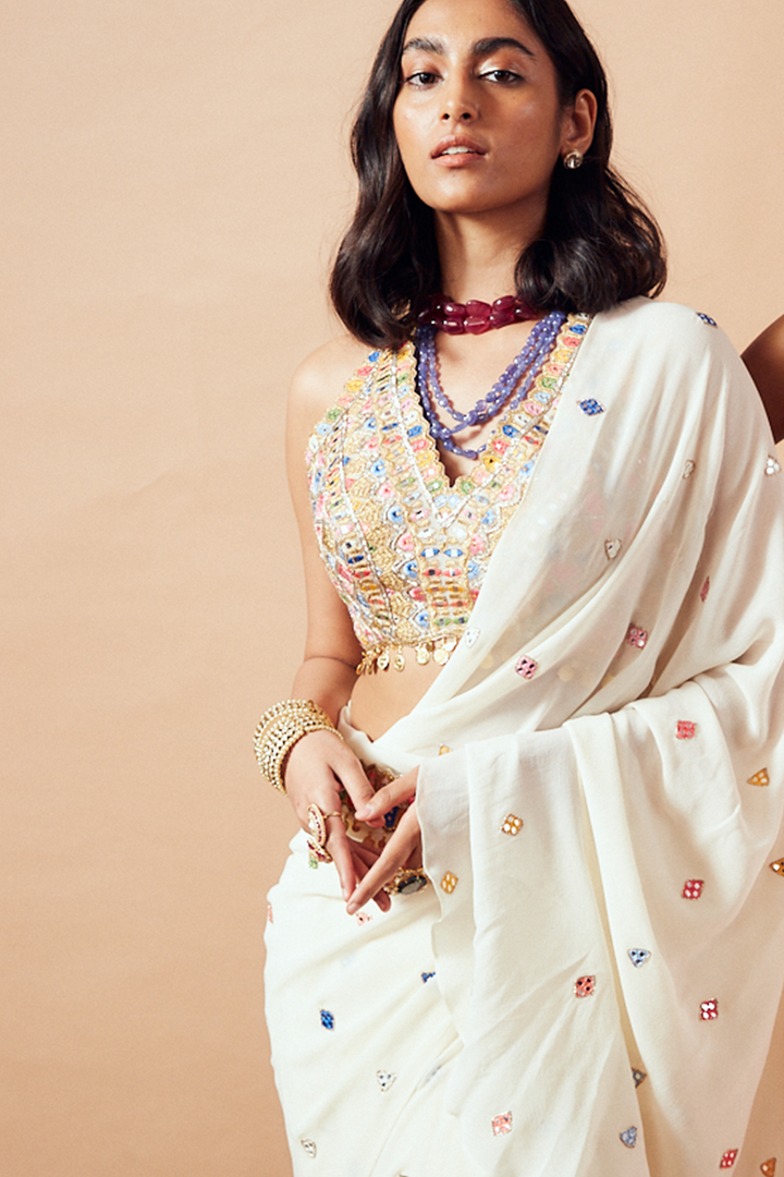 Ivory Ruffle Saree Set