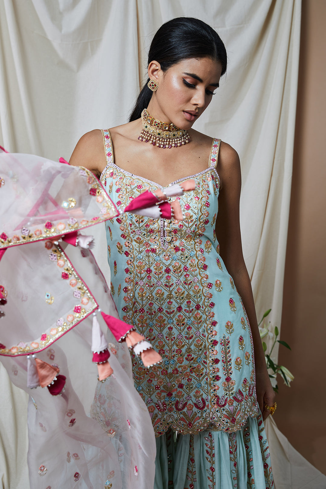 BLUE CHANDERI GHARARA