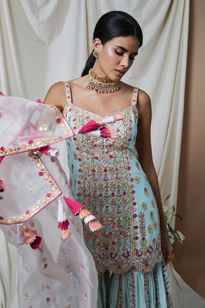 BLUE CHANDERI GHARARA
