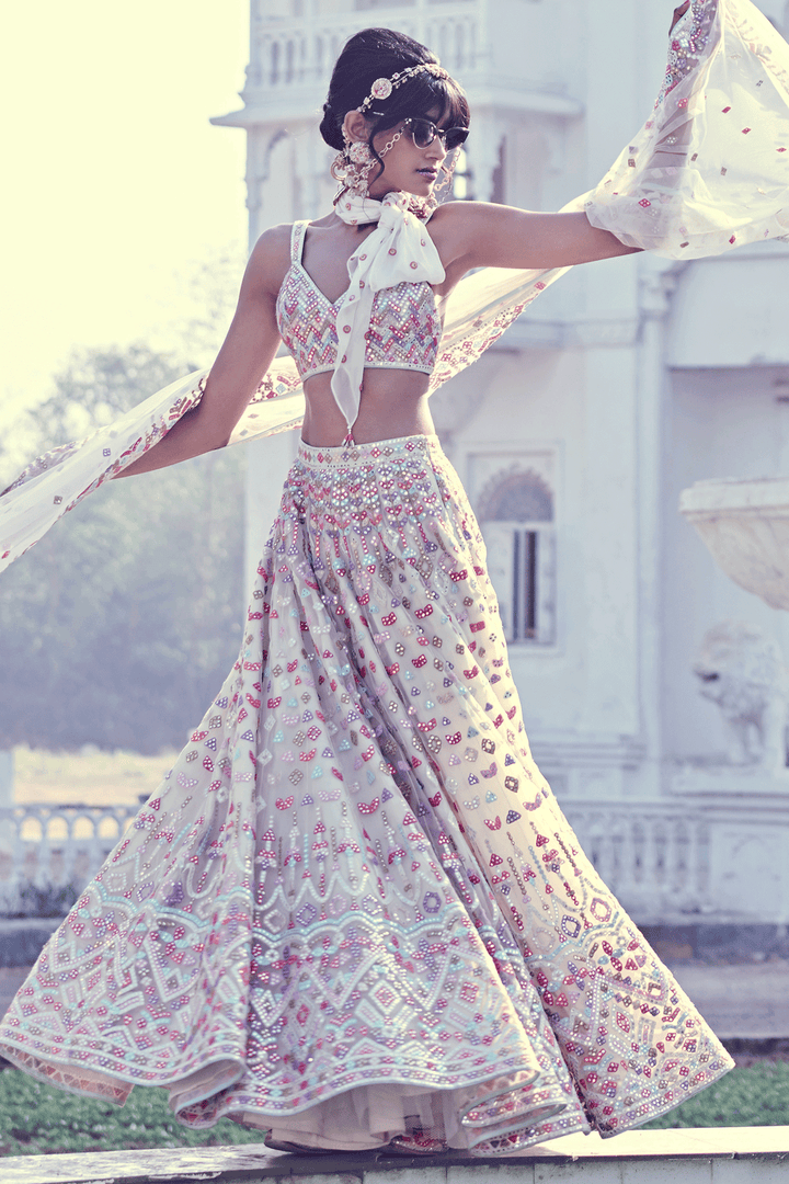 IVORY MULTI MIRROR LEHENGA SET