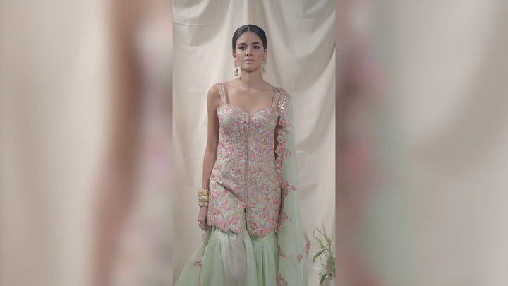 GREEN ORGANZA GHARARA