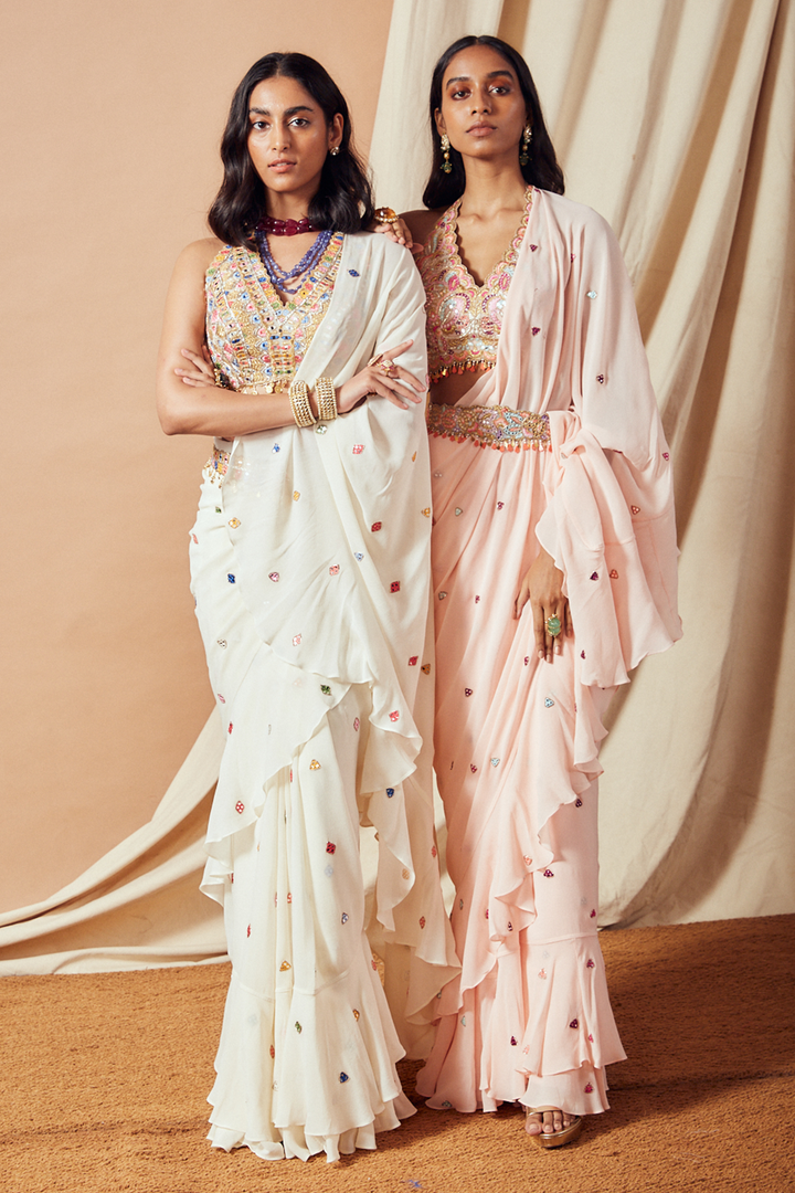 Peach Ruffle Saree Set