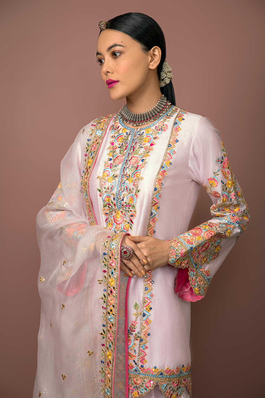 PINK CHANDERI KURTA WITH DHOTI SET