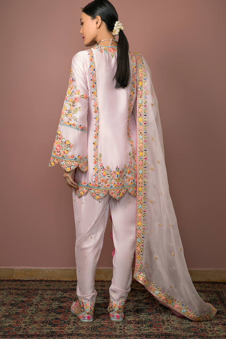 PINK CHANDERI KURTA WITH DHOTI SET