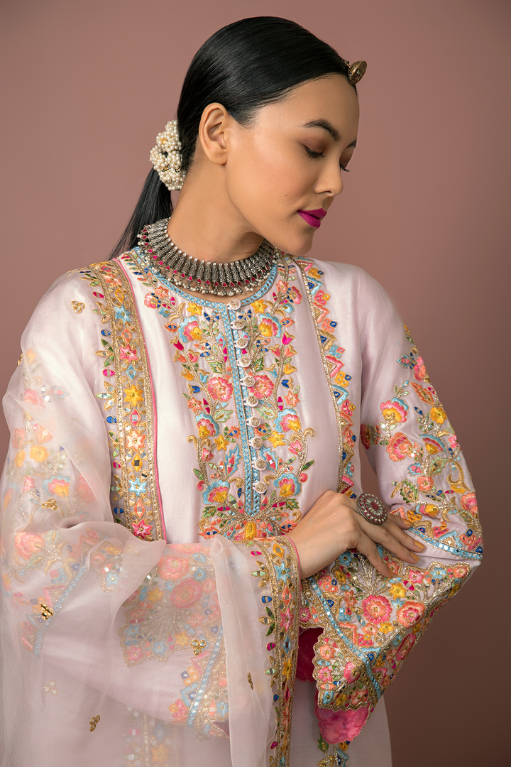 PINK CHANDERI KURTA WITH DHOTI SET