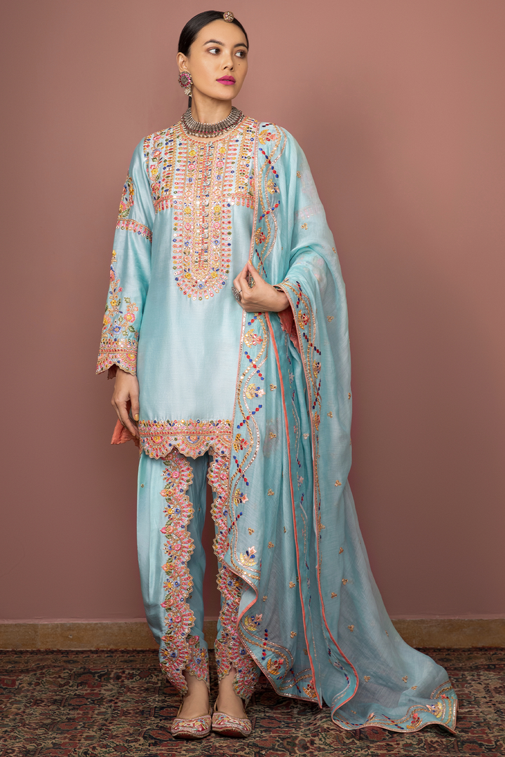 BLUE KURTA DHOTI SET