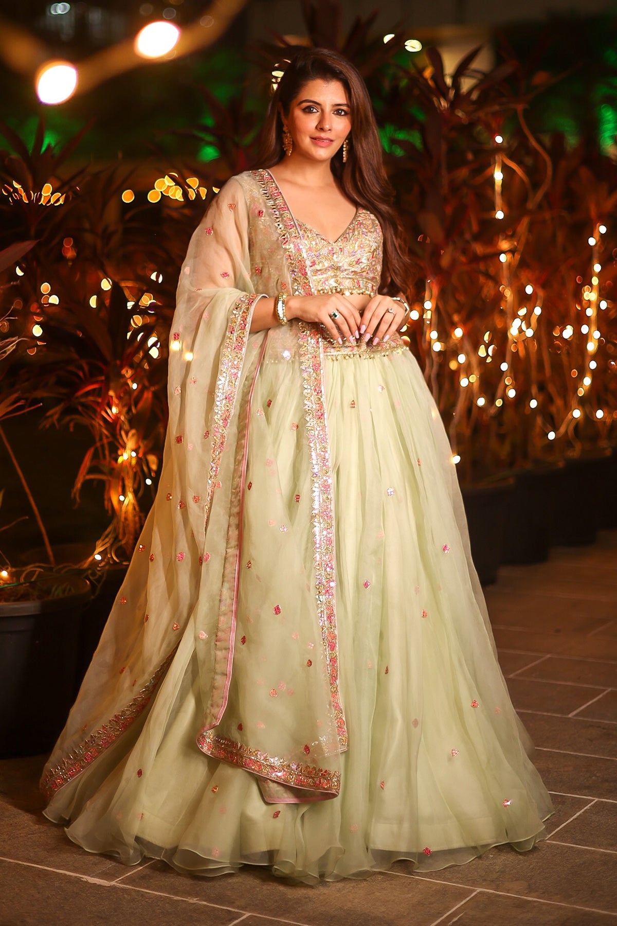 Natasha Luthra Mint Green Organza Lehenga Set