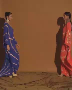 Royal Blue Georgette Kaftan With Mirror And Resham