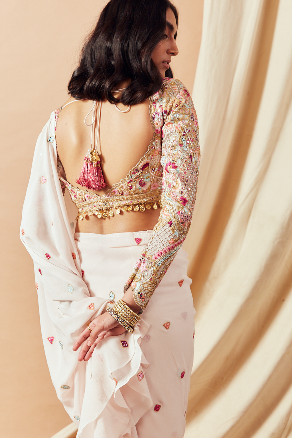 Pink Ruffle Saree Set