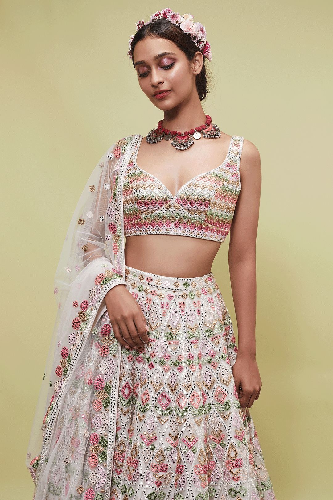 IVORY NET LEHENGA SET