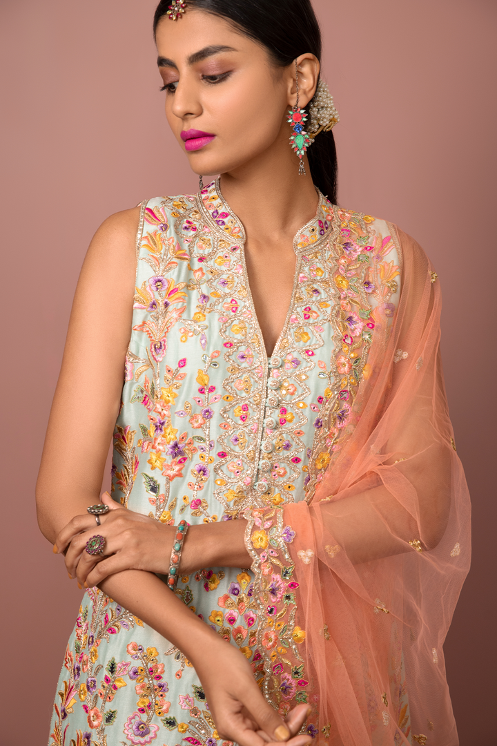 GREENISH BLUE KURTA DHOTI SET
