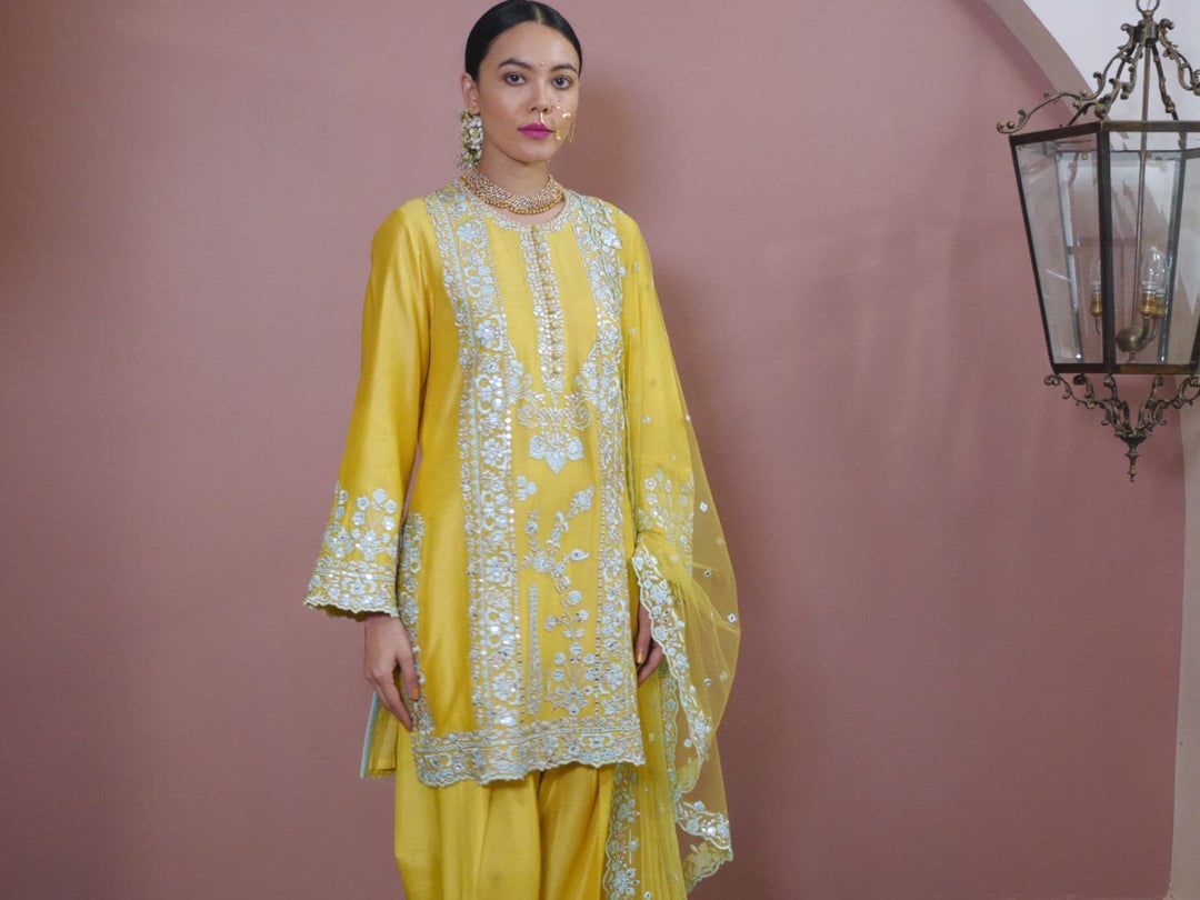 Mustard Kurta With Unchi Salwar Set