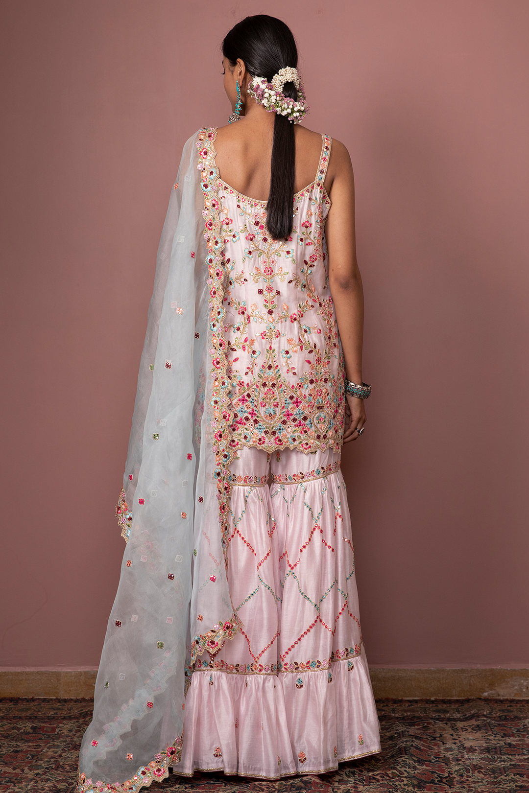 Pink Strappy  Kurta With Gharara