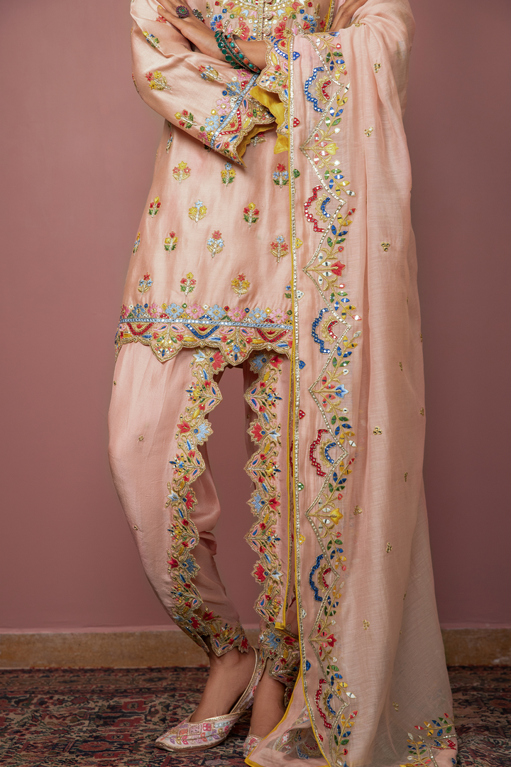 PEACH KURTA WITH DHOTI SET