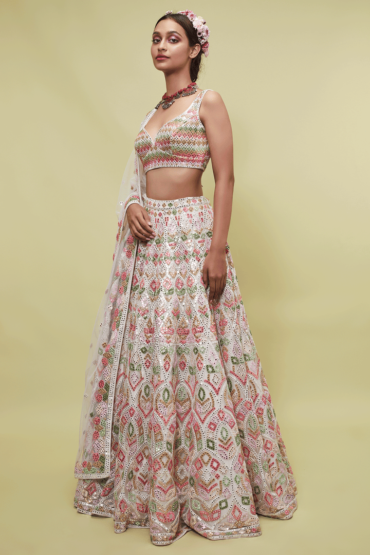 IVORY NET LEHENGA SET