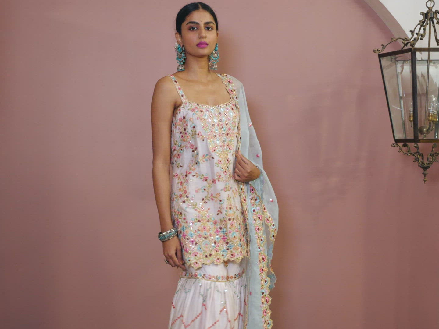 Pink Strappy  Kurta With Gharara