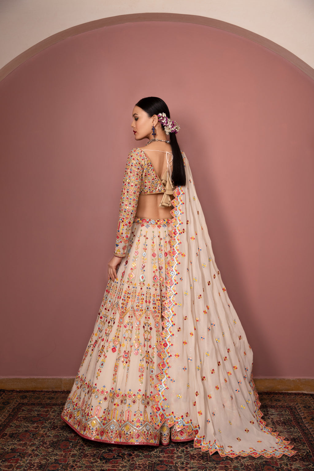 Ivory Georgette Aztek Lehenga