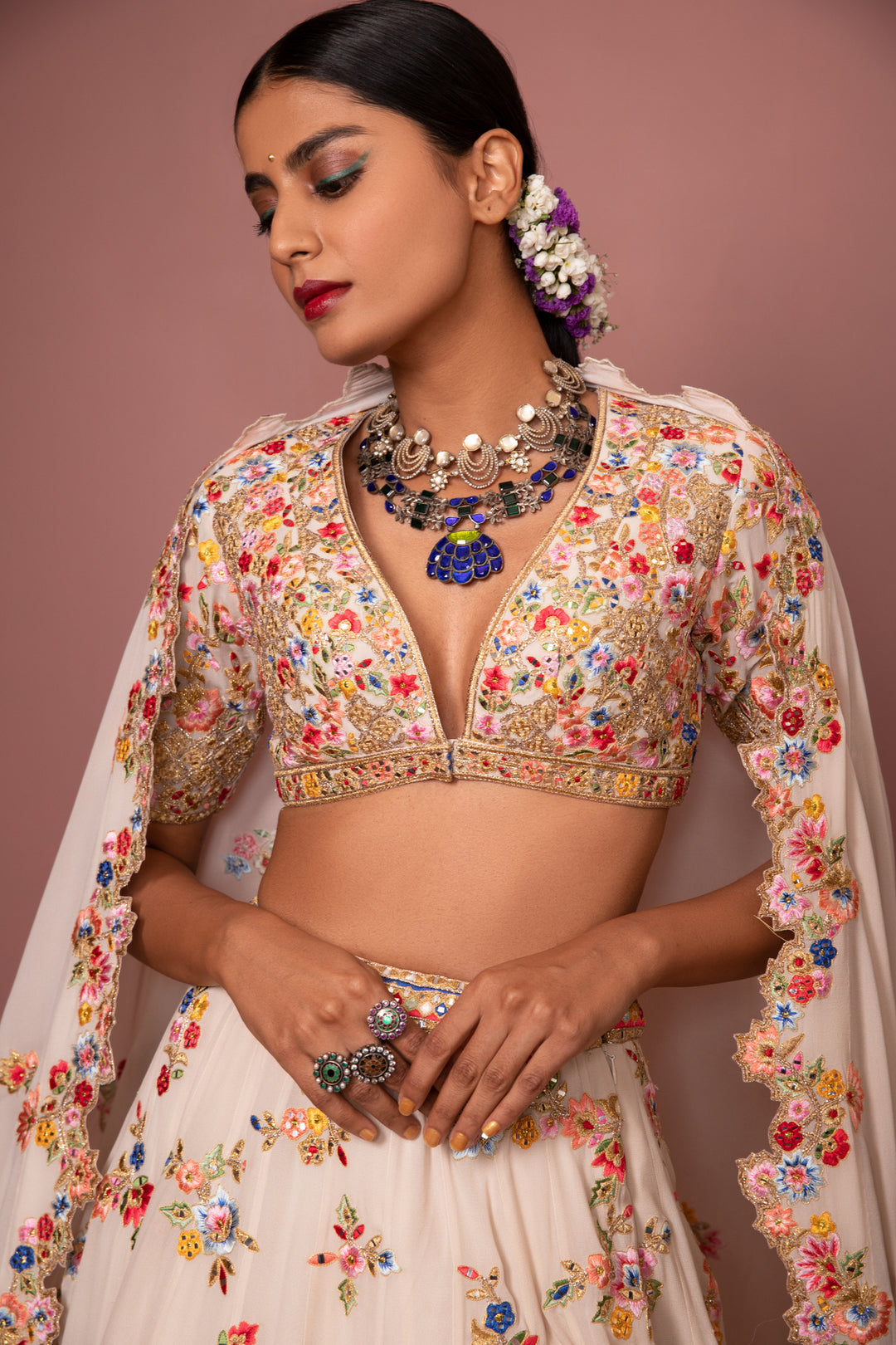IVORY GEORGETTE FLORAL LEHENGA